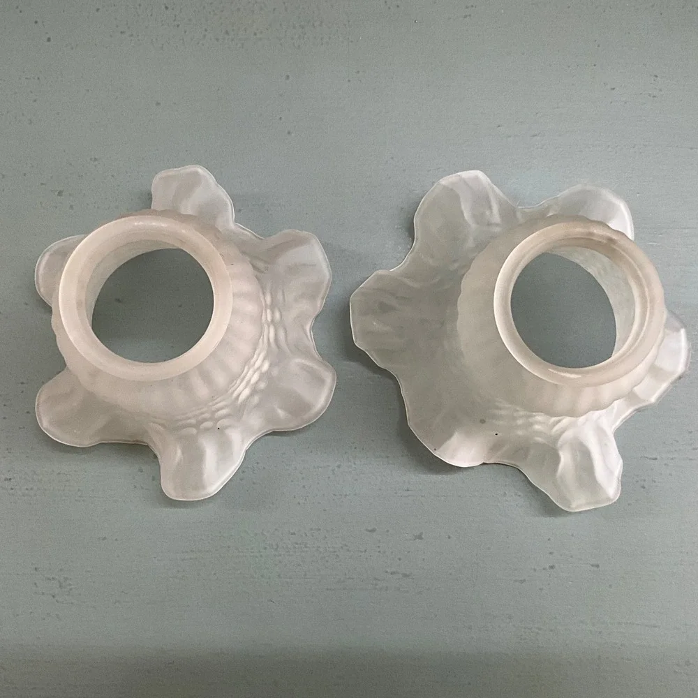 Vintage Frosted Glass Ruffled Tulip Lamp Shades Hobnail Set of 2 White 2.25 In